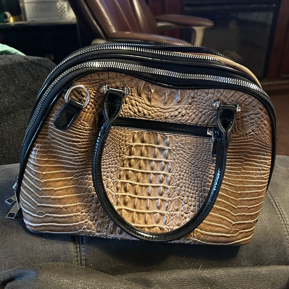 Chic Tan Crocodile-Embossed Satchel